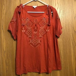 Lucky Brand plus size orange embroidered top, 1x